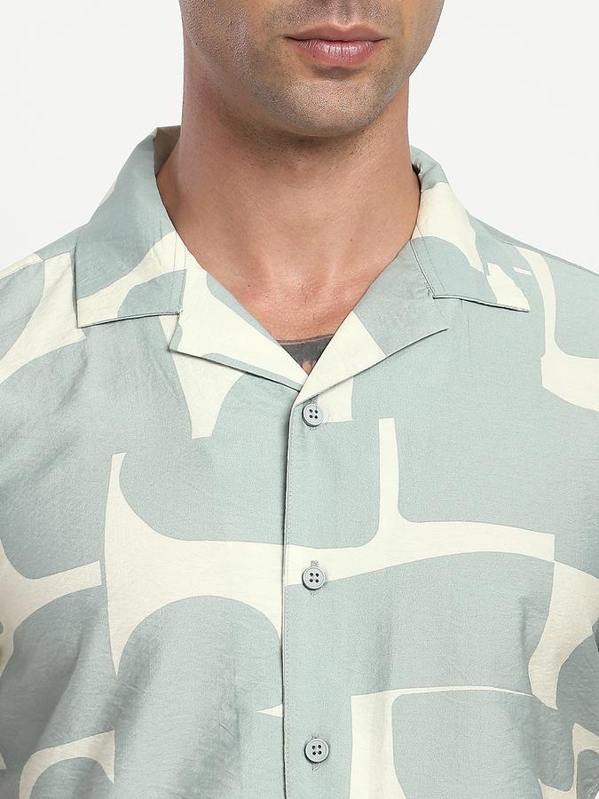 Men Viscose Relaxed Fit Cuban Collar Abstract Shirt