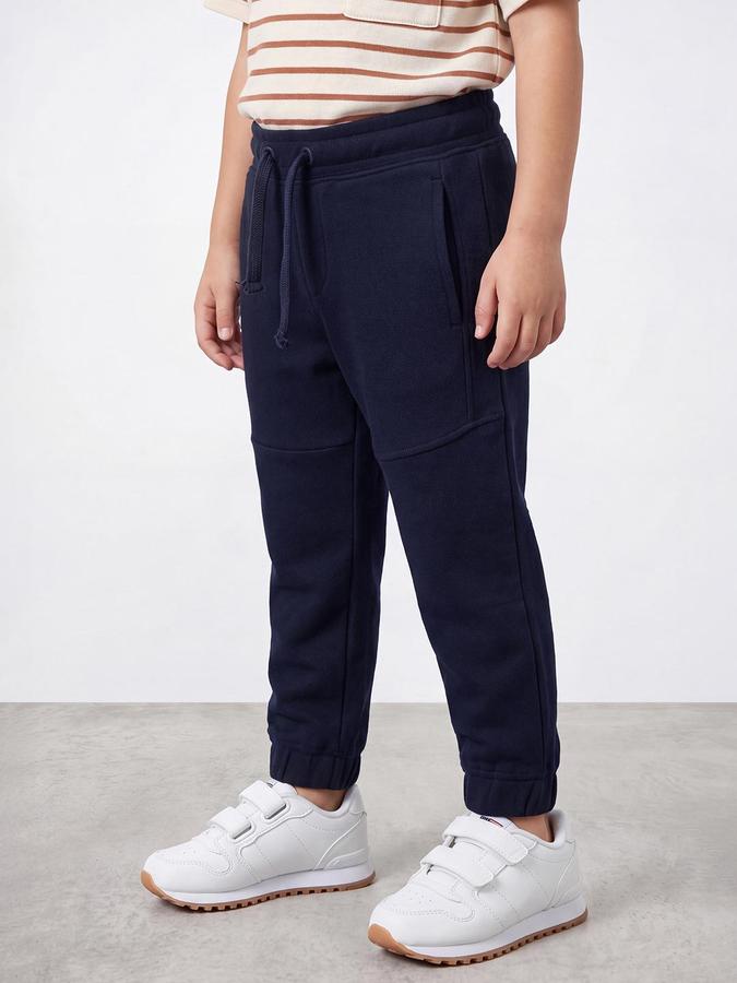 R&B Boys Navy Blue Pure Cotton Solid Drawsting Joggers