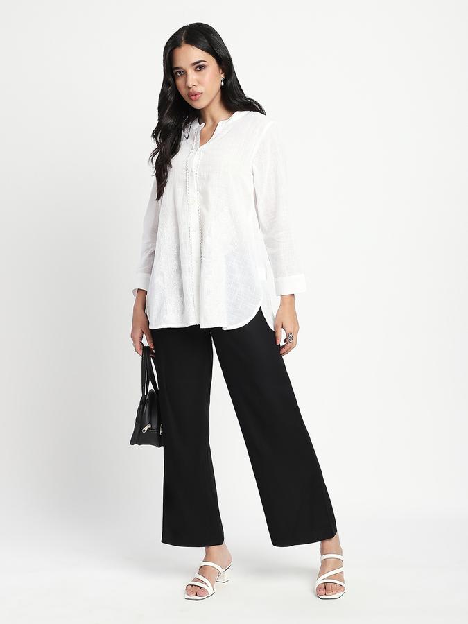 Women Viscose Relaxed Fit Mandarin Collar Solid Top