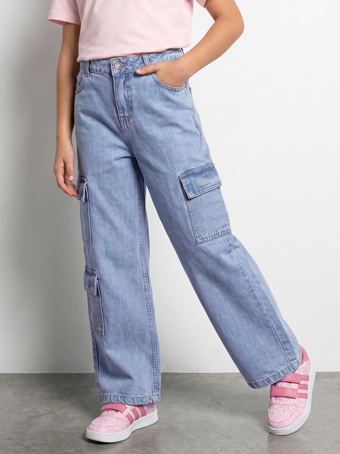 R&B Girls Blue Regular Fit Solid Mid-Rise Cotton Jeans
