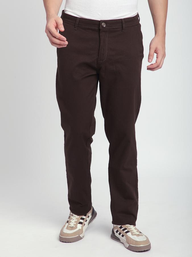 Men Cotton Slim Fit Flat Front Solid Trousers