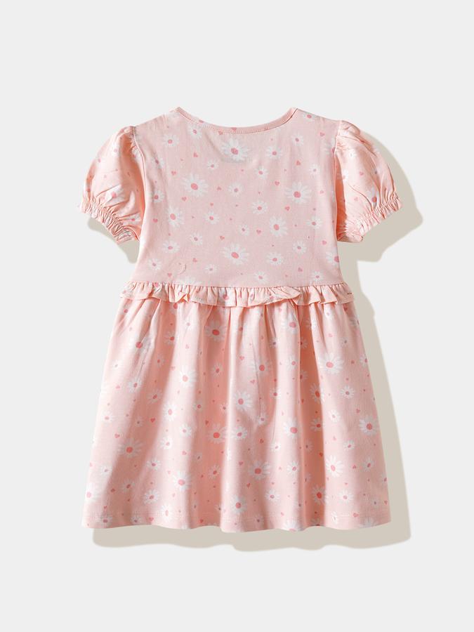 Girls Cotton A-Line Round Neck Printed Dress