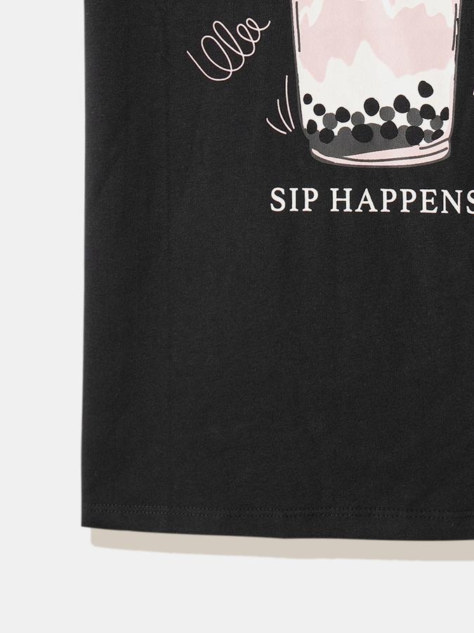 Girls Cotton Regular Fit Crew Neck Graphic T-shirt