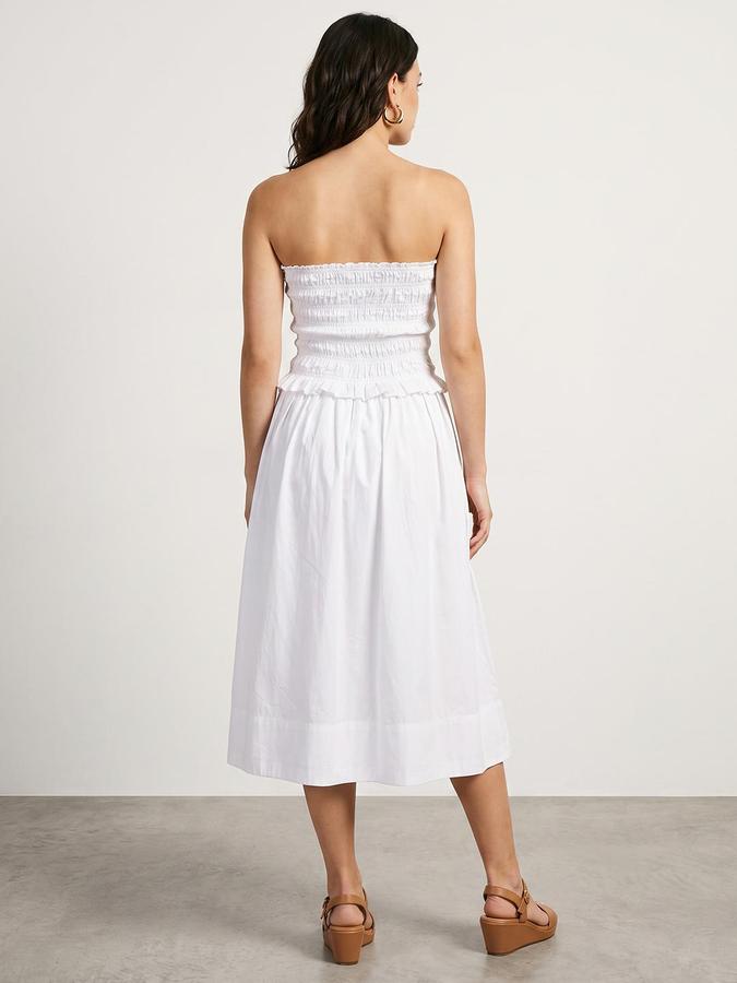 R&B Women White Solid Smocked Strapless Bandeau Dress