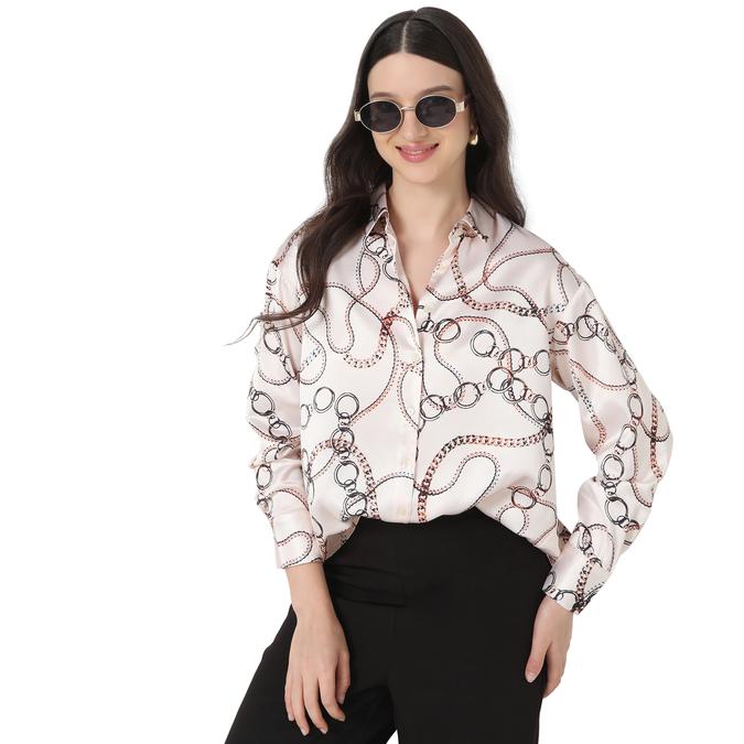 R&B Women Ivory Chain Print Shirt