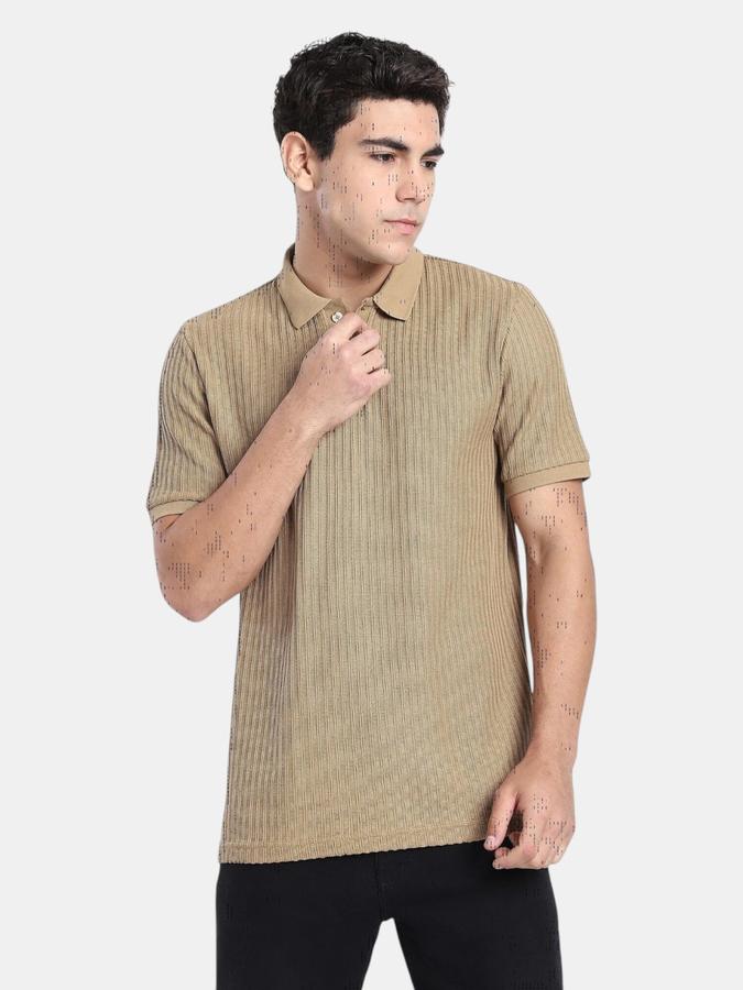 R&B Brown Textured Men Short Sleeve Polo T-shirt