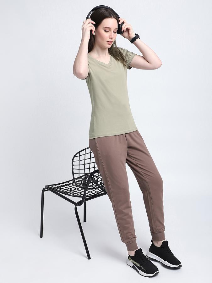 Women Cotton Blend Regular Fit V-Neck Solid T-shirt