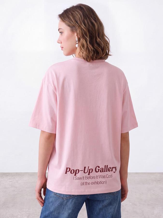 R&B Women Baby Pink Typography Pure Cotton Round Neck Short Sleeves T-Shirt