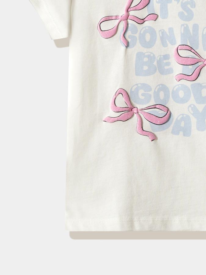 Girls Cotton Regular Fit Crew Neck Graphic T-shirt