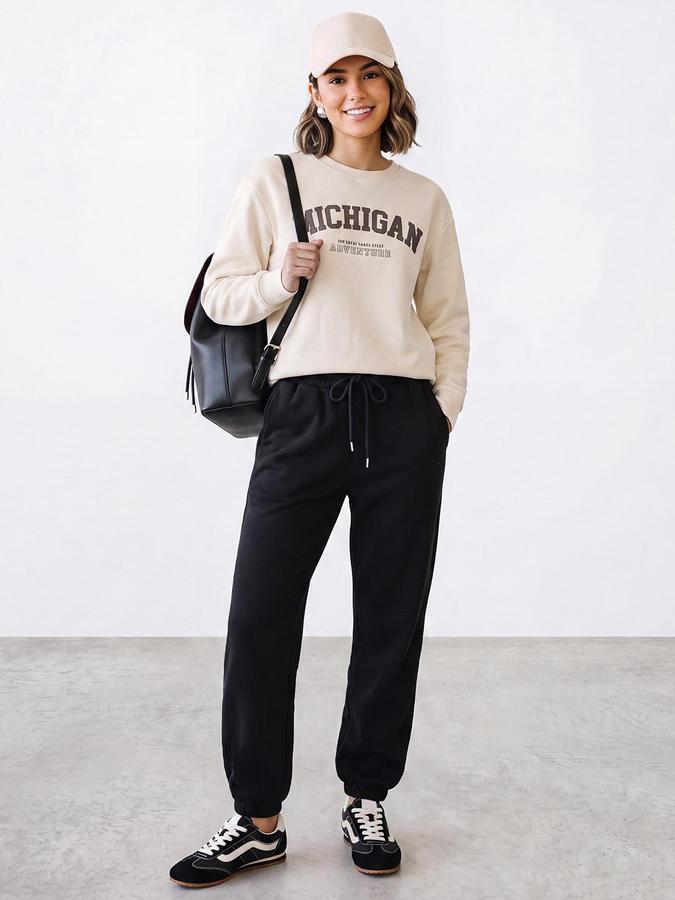 R&B Women Frappe Varsity Typography Round Neck Long Sleeves Relaxed Fit Sweatshirt