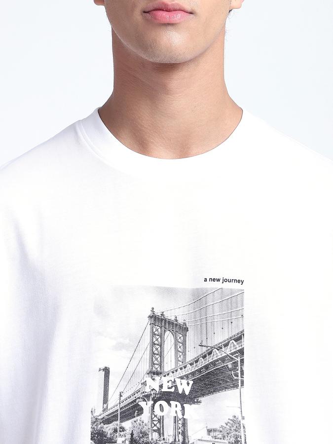 R&B Men's White Printed T-Shirt