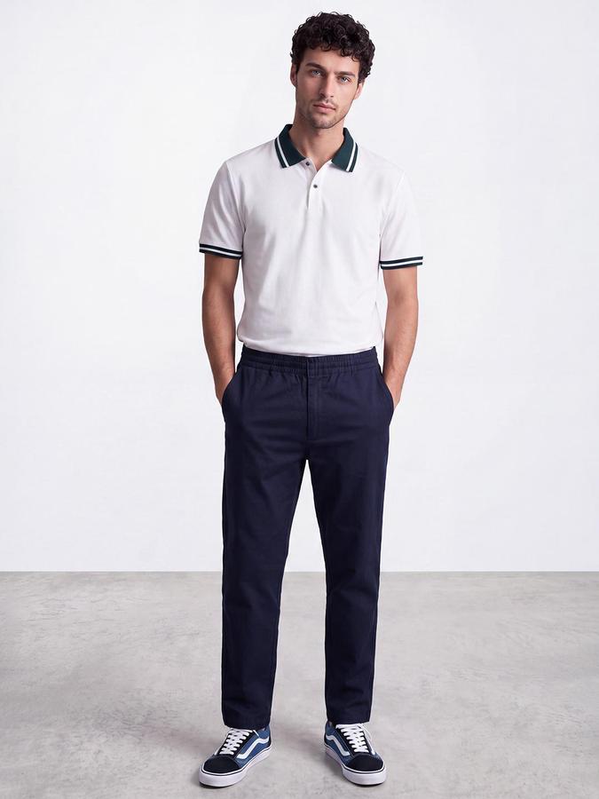 R&B Men Navy Blue Mid Rise Regular Fit Regular Trousers