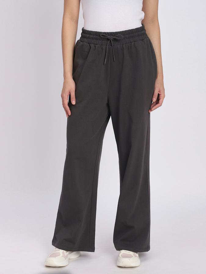 R&B Women Charcoal Solid Wide-Leg Joggers