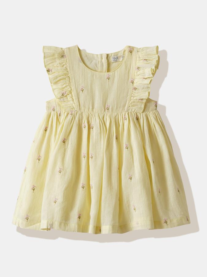 Girls Cotton A-Line Round Neck Ruffled Dress