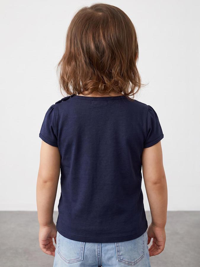 R&B Girls Navy Unicorn Print Short Sleeves Round Neck Pure Cotton T-Shirt