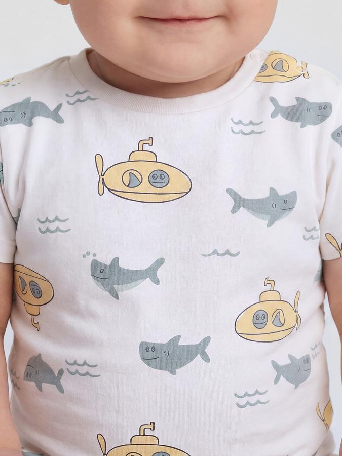 R&B Off White Graphic Print Boys Round Neck Regular Fit Short Sleeves T-Shirt 