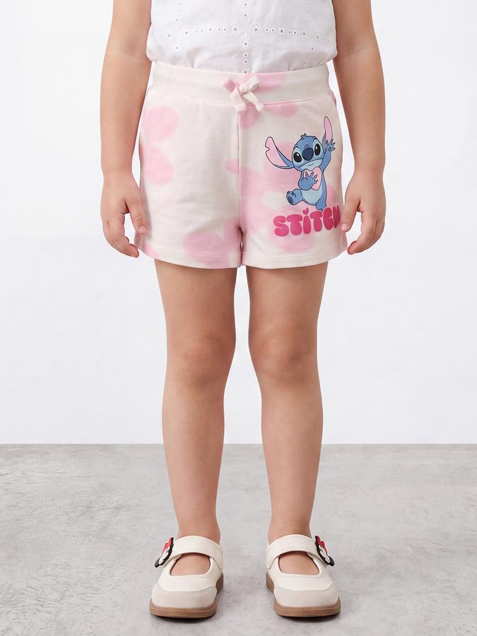 R&B Girls White Stitch Print Mid Rise Shorts With Drawstring Closure