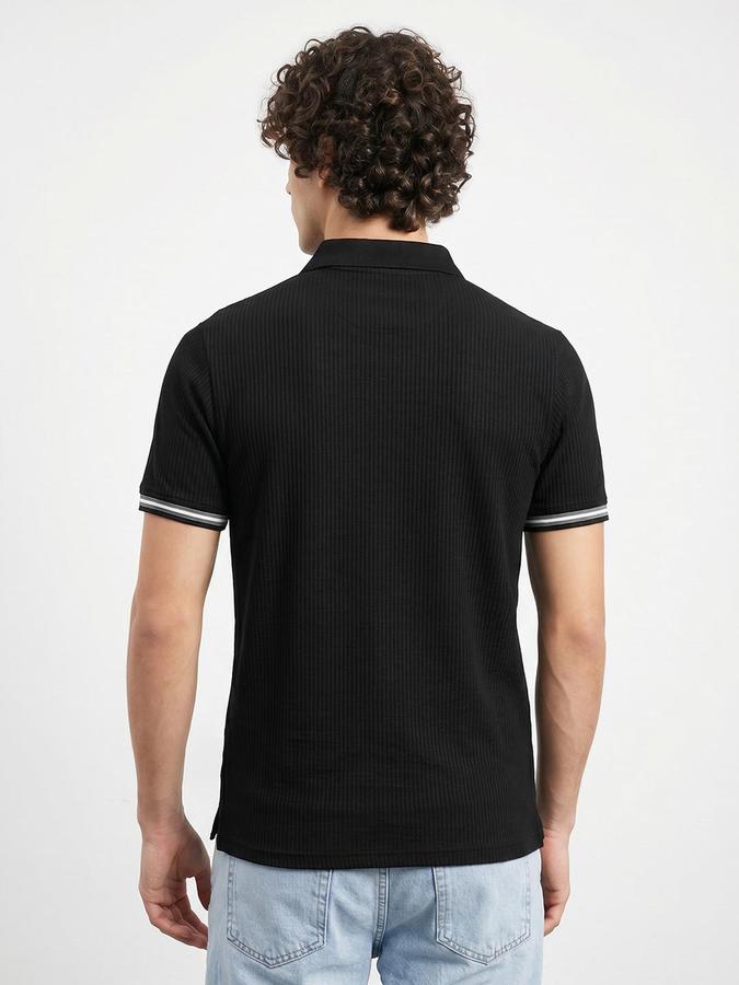 R&B Men Black Ribbed Short Sleeves Polo Tshirt