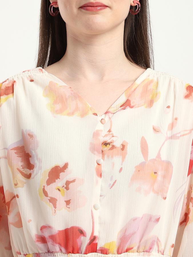 Women Polyester Fit And Flare Midi Floral Dress