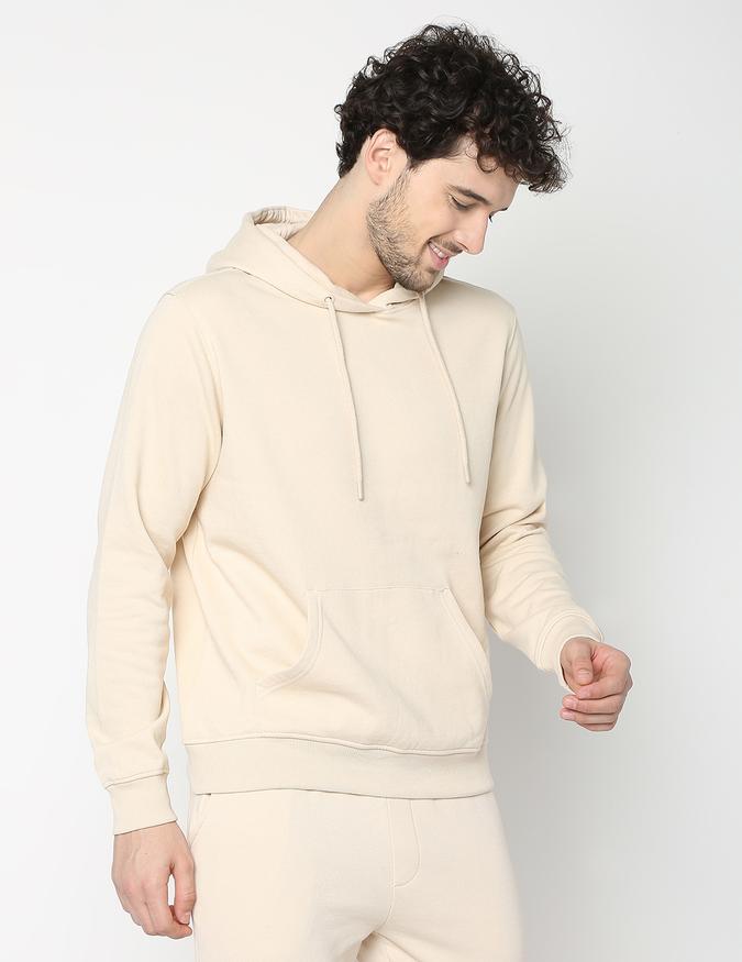 Men Fleece Regular Fit Hooded Solid Sweatshirt