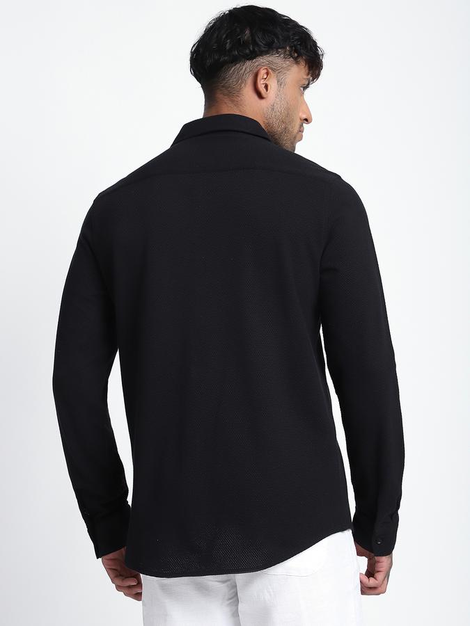 Men Cotton Regular Fit Point Collar Textured Shirt