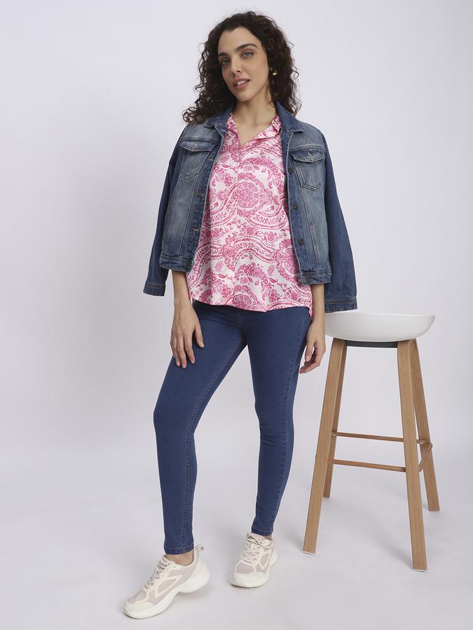 R&B Women Hot Pink Paisley Print Satin Shirt
