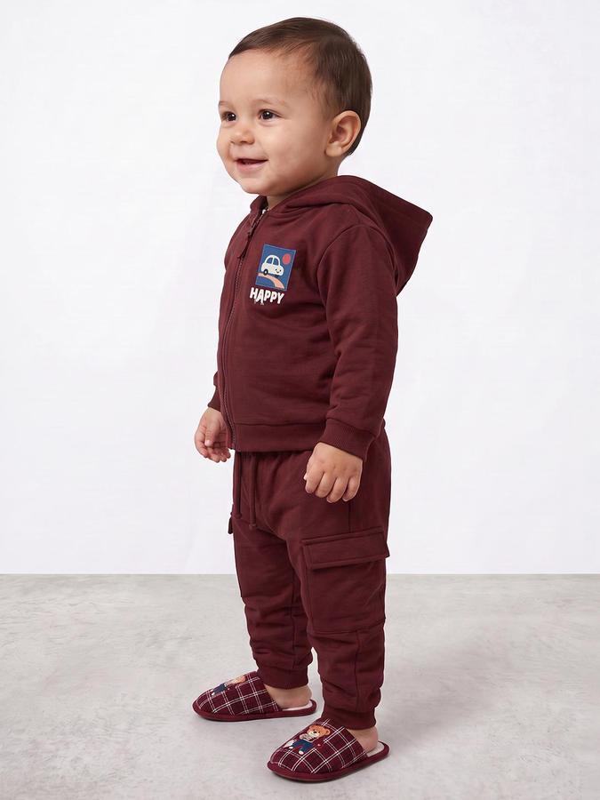 R&B Boys Long Sleeve Hooded Car Patch Maroon Hoodie and Jogger Set