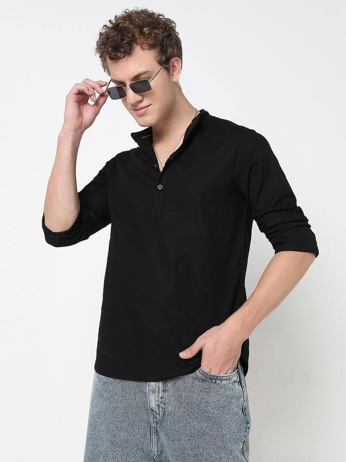 HALF PLACKET KURTA SHIRT - SLUB SHIRT SOLID SINGLE POCKET SLIM FIT