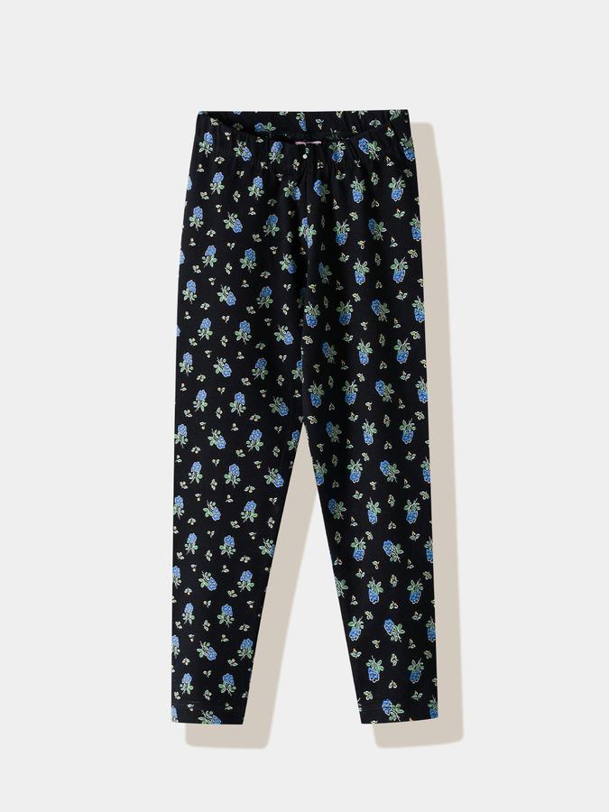 Girls Cotton Blend Skinny Fit Elastic Waist Printed Leggings