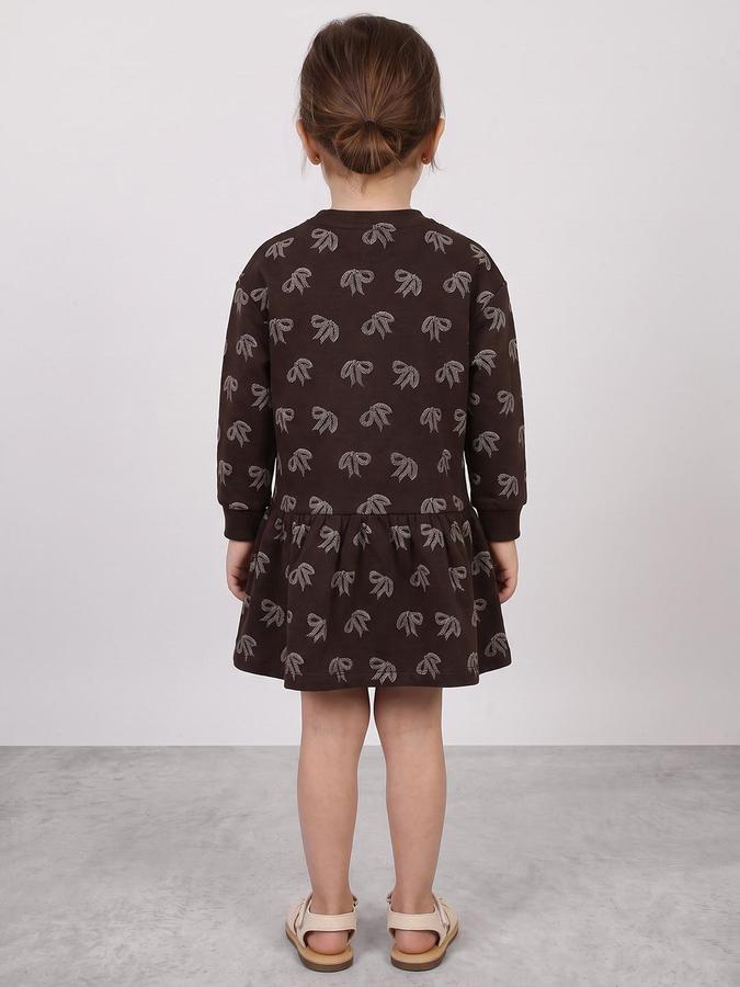 R&B Girls Brown Bow Print Fit and Flare Dress