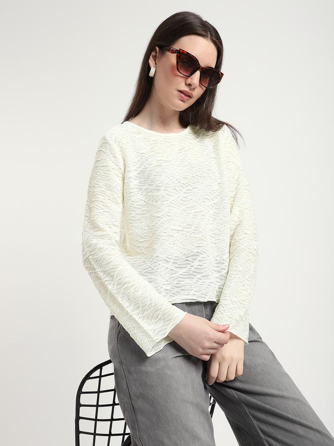 Women Polyester Regular Fit Round Neck Textured Top