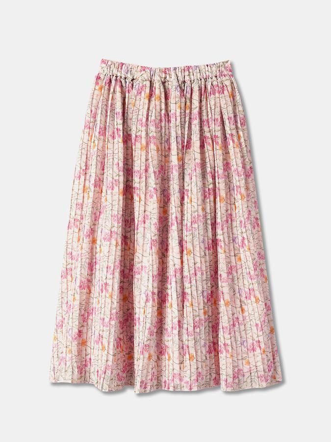 Girls Synthetic Pleated Elastic Waist Floral Skirt