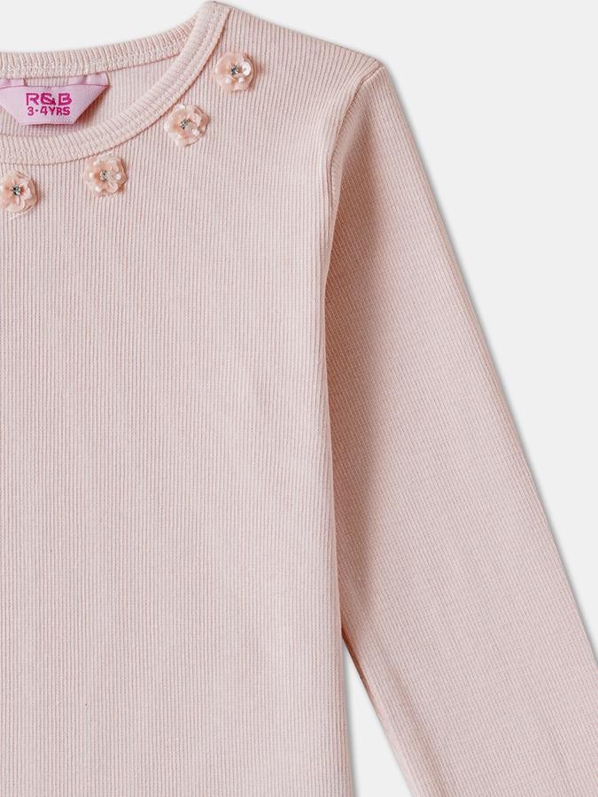 Girls Cotton Regular Fit Crew Neck Long Sleeve Appliqu&eacute; Top