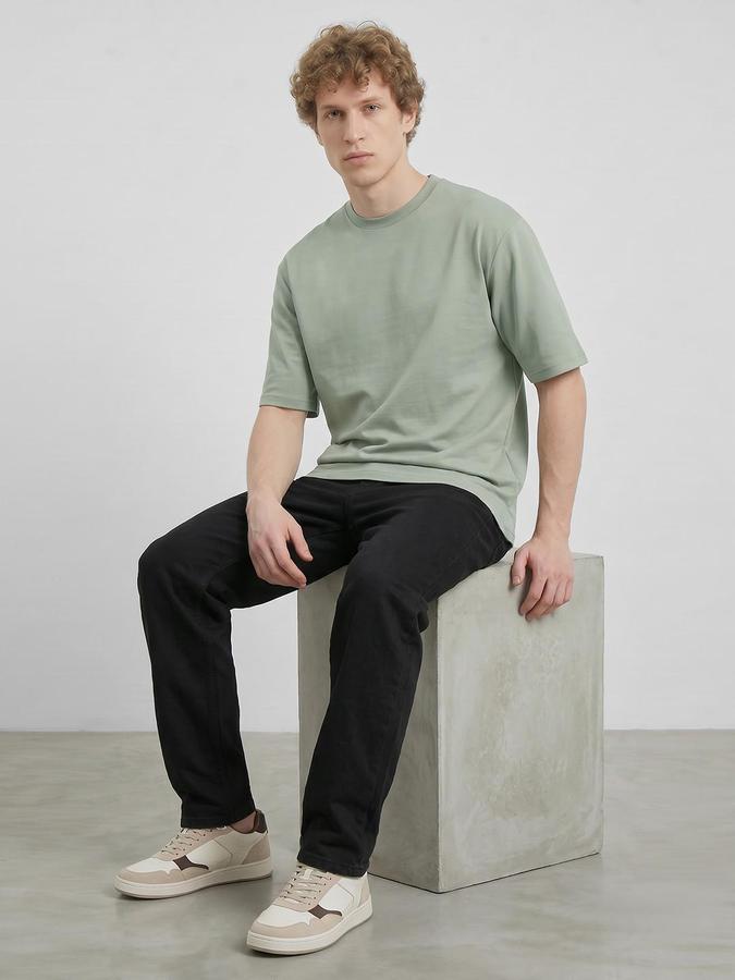 R&B Green Men Solid Short Sleeves Tshirt