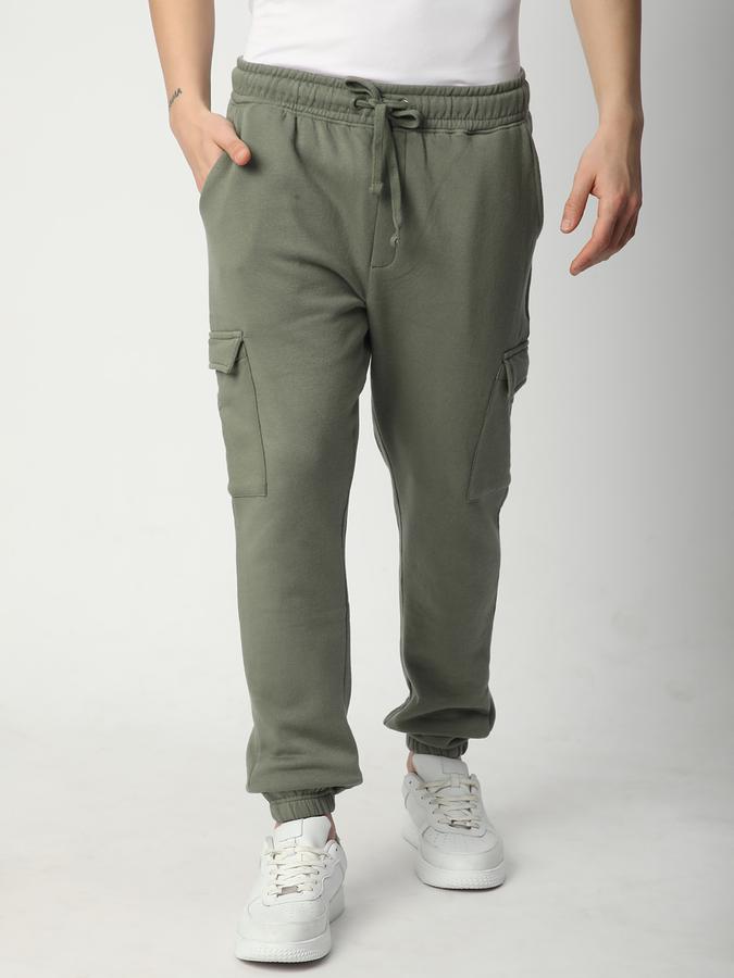 Men Fleece Regular Fit Drawstring Waist Cuffed Hem Trackpants