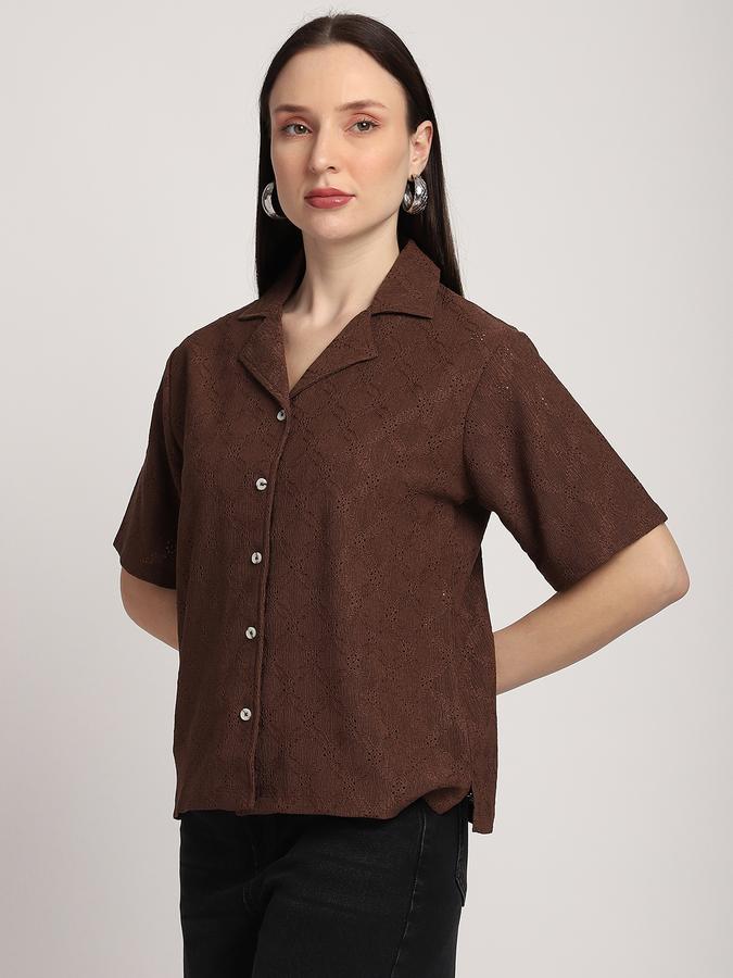 R&B Women Brown Textured Shirt