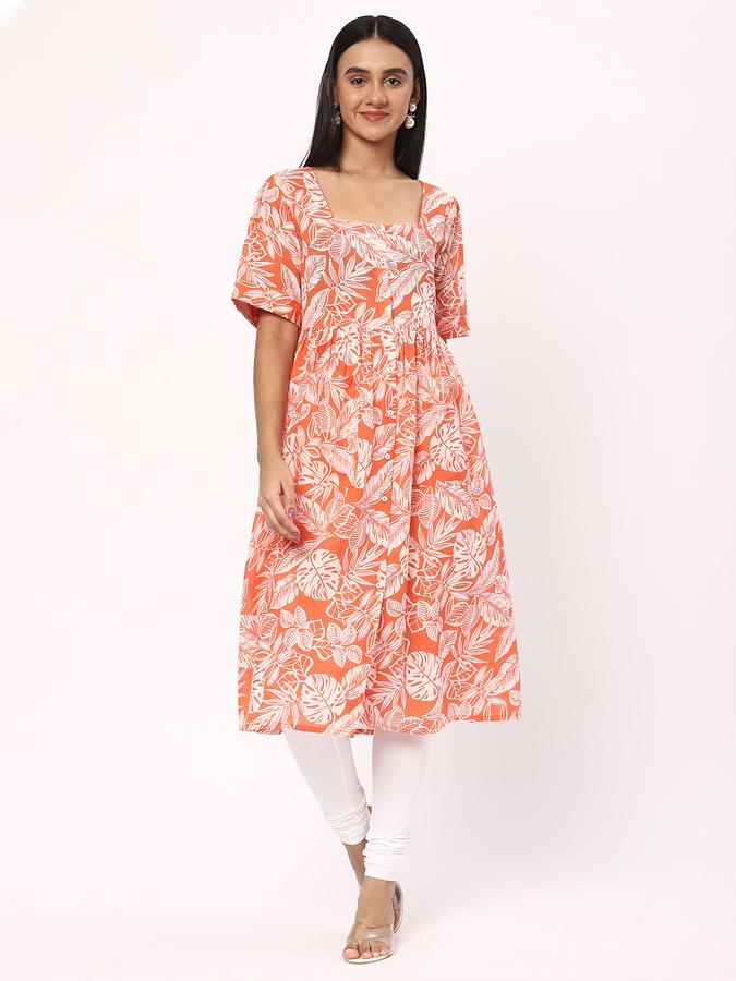 Women Cotton Regular Fit Square Neck Printed Kurta