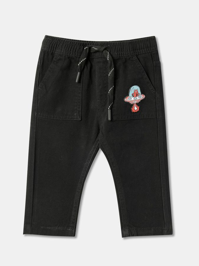 Patch-Work Straight Fit Pants with Elasticated Drawstrings Waist