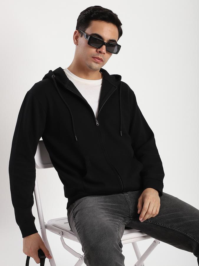 Men Fleece Regular Fit Hooded Jacket