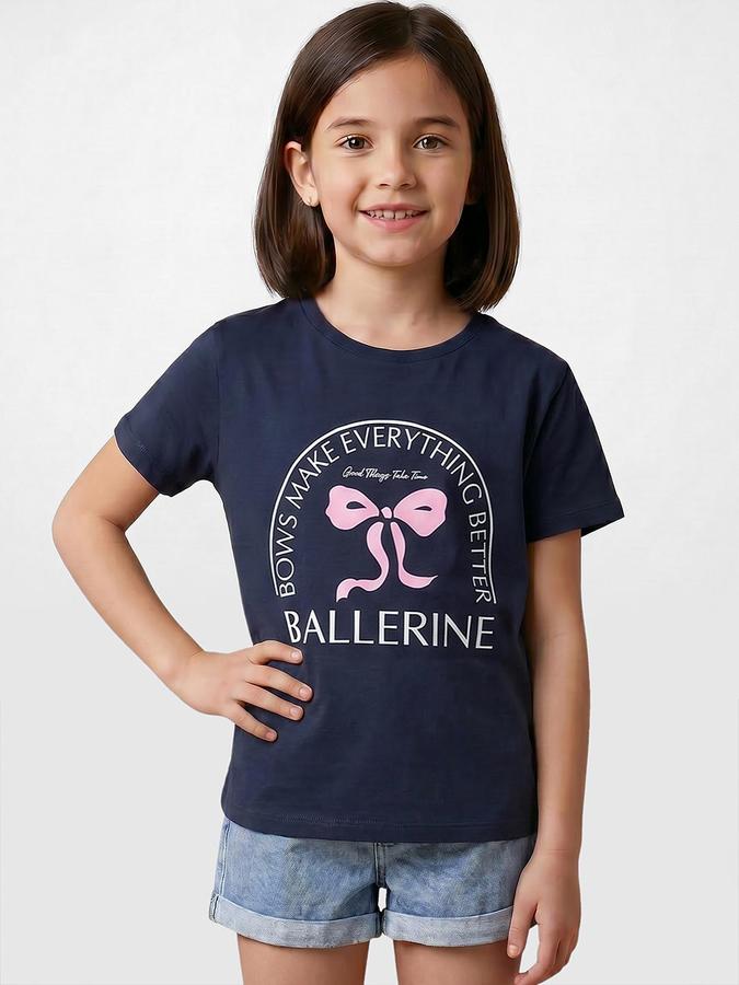 R&B Blue Girls Printed Short Sleeves Tshirt