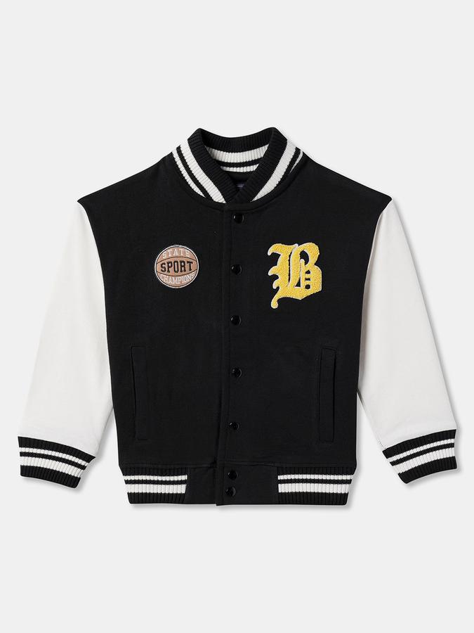 Boys Cotton Varsity Snap Front Colorblock Jacket