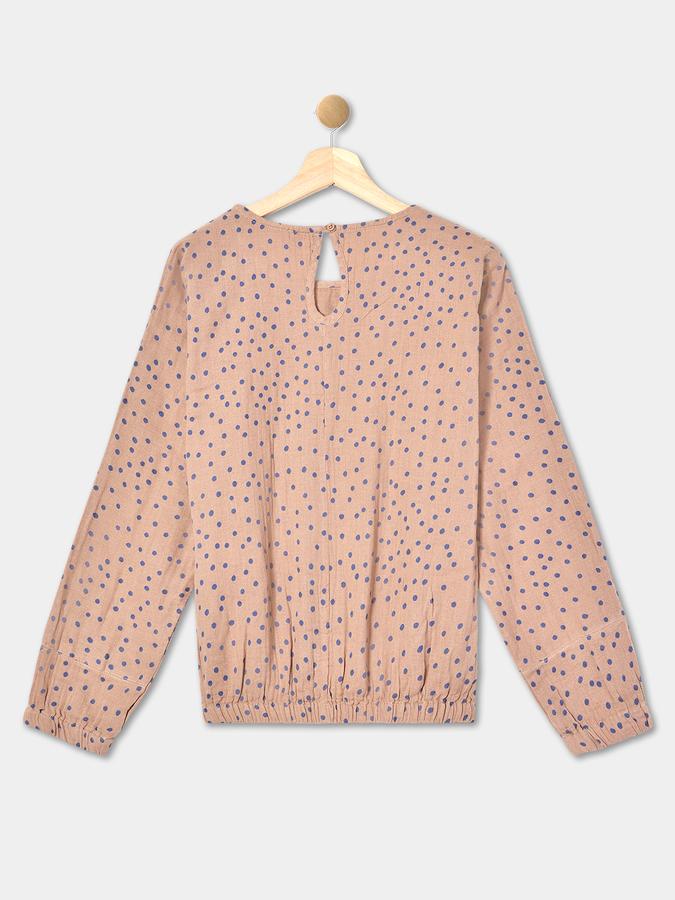 Girls Rayon Regular Fit Crew Neck Long Sleeve Polka Dot Top
