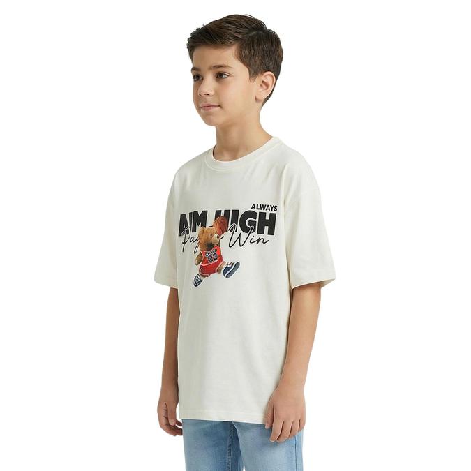 R&B Boy White Cotton Printed Round Neck T-Shirt