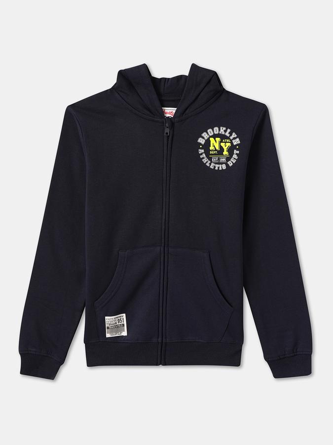 Boys Cotton Hooded Zip Up Graphic Jacket