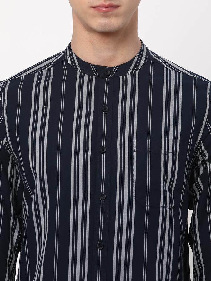 R&B Men Striped Shirt with Patch Pocket image number 3