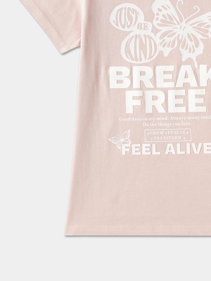 Girls Cotton Regular Fit Crew Neck Graphic T-shirt