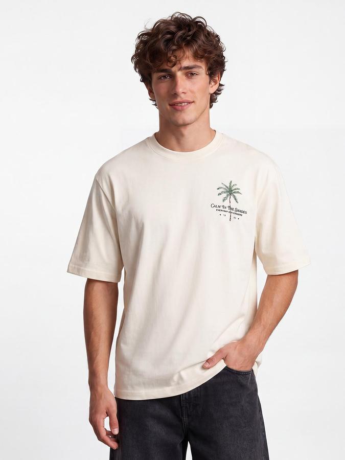 R&B Men Cream Graphic Back Print Pure Cotton Short Sleeves Tshirt