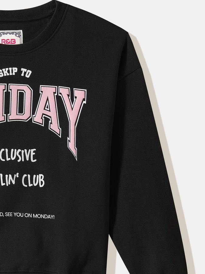 R&B Girls' Black Printed Sweatshirt