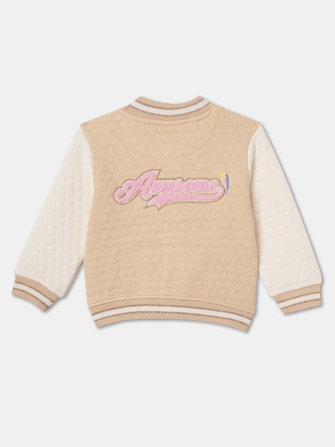 Girls Cotton Placement Print Embroidered Shacket Jacket