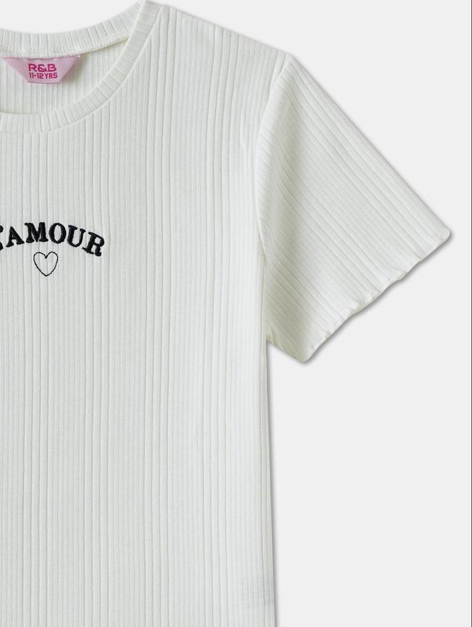 R&B White BLENDED Round Neck Printed Girl T-Shirt